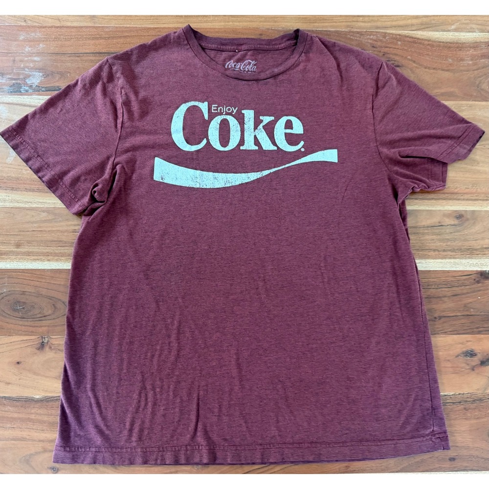 Coca-Cola Vintage Graphic T-Shirt XL Maroon Enjoy Coke Distressed Logo Tee